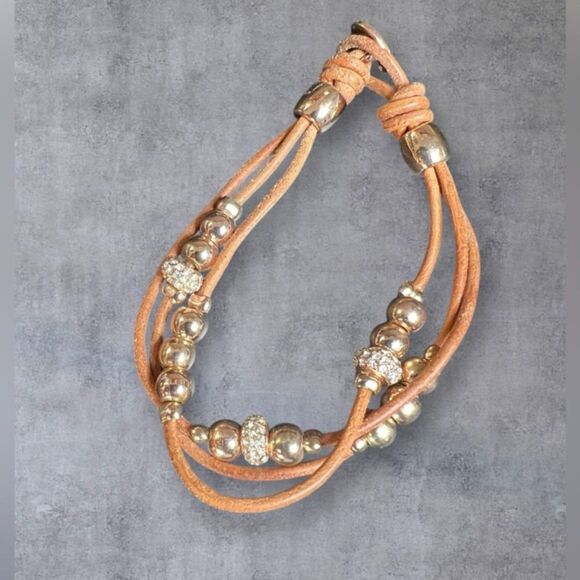 Fossil Multi-Strand Leather Bracelet – Rose Gold & Rhinestones - Picture 1 of 3